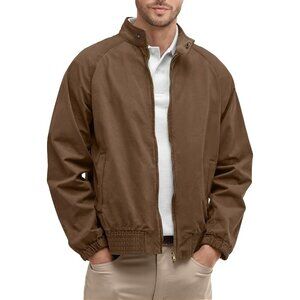 Men's Stylish Bomber Jacket Lightweight Brown Coat Two-Way Zipper All Season